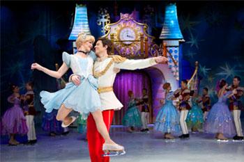 Building props illuminated with LEDs Prince Charming and Cinderella ice skatingDisney ON ICE presents Dare to Dream