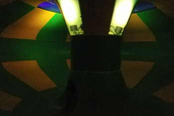 Interior close-up of a white LED light fixtures in water slide at Parrot Cove Indoor Water Park, Garden City, Kansas, USA