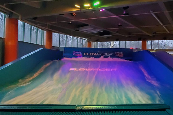 Indoor/outdoor rated interior LED lights on FlowRider Surf Machine, 
Erie, PA USA