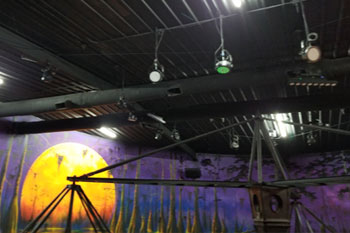 Installed UltraLux 18 LED fixtures on ceiling of Swamp Ape Thrill Ride at Swampy Jack's Wongo Adventure, Panama City Beach, Florida, USA