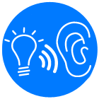 We listen ear and discuss your ideas light bulb icon blue circle