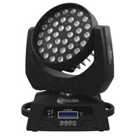 VectorLED 36 Quad 10w RGBW Wash Moving Light with ZOOM  - 90-260vAC, DMX512 5pin XLR in/out - Black